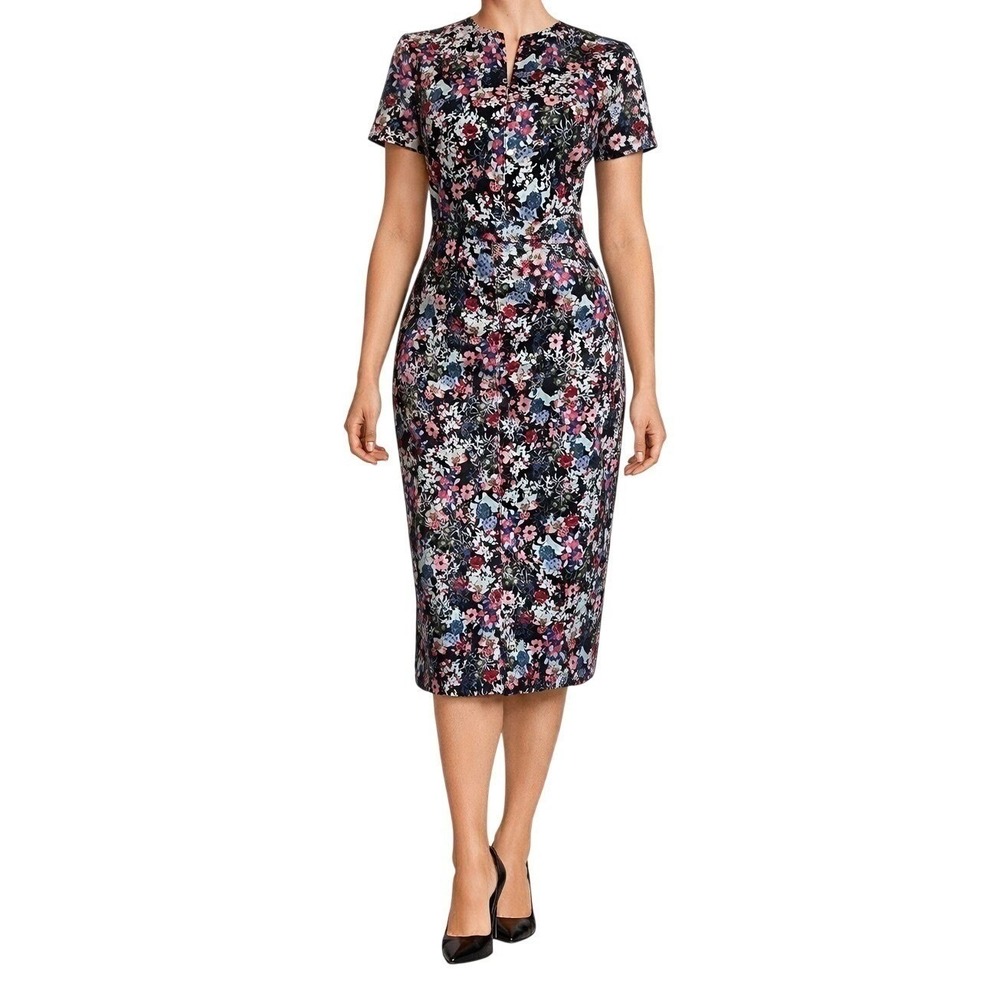 Erdem London Floral Midi Dress Sheath Short Sleeve Designer Wedding Guest Size 6